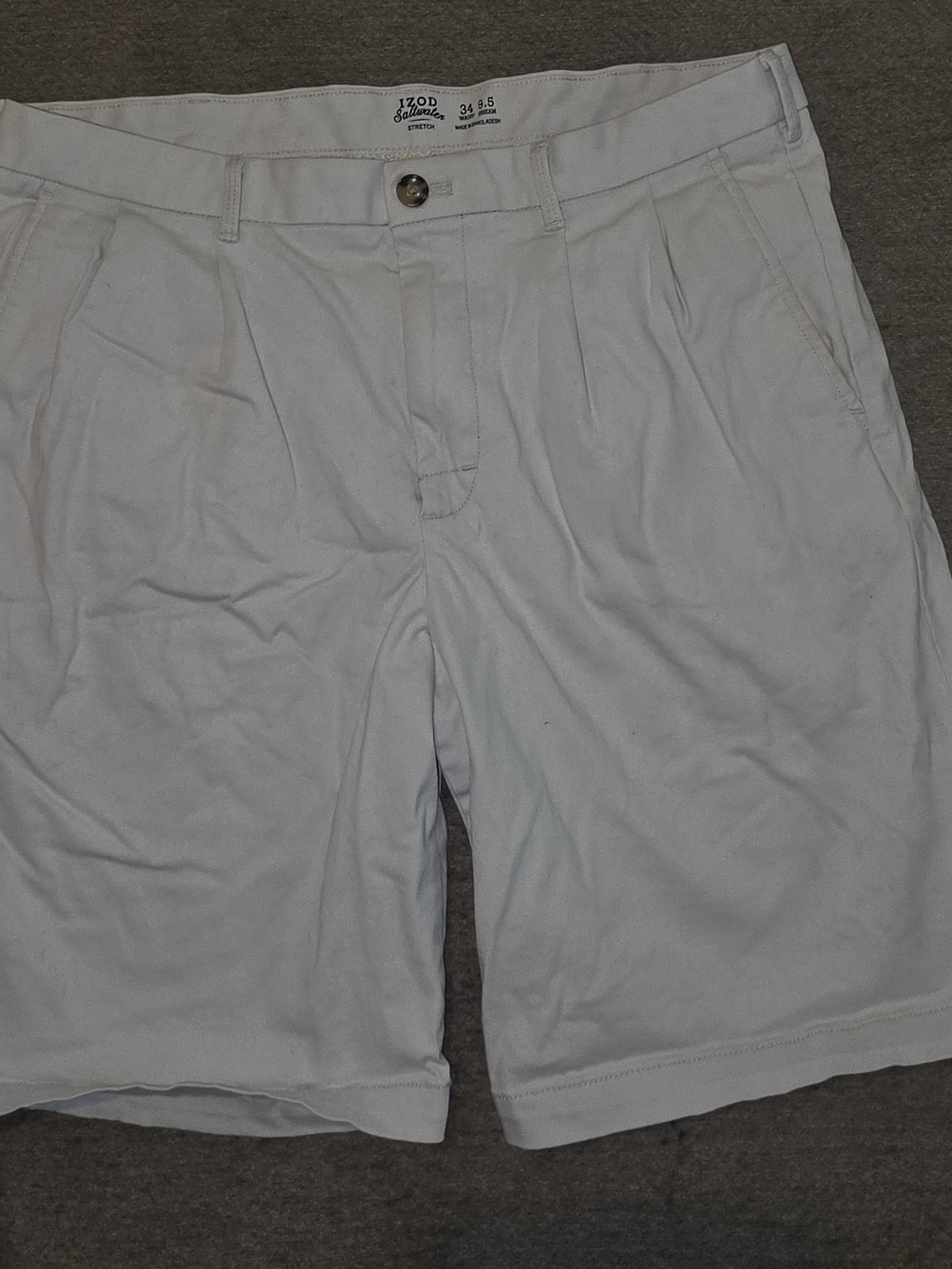 Izod Saltwater Stretch Men’s Cream Flat Front Cotton Shorts Size 34